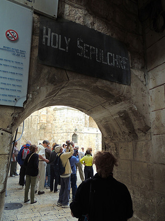 Entrance to the courtyard of thee Church of the Holy Sepulchre, Old City, Jerusalem..